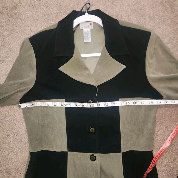 Vintage Scarlett Green and Black Patchwork Collared Button Up Blouse Size 11/12 - Picture 5 of 6